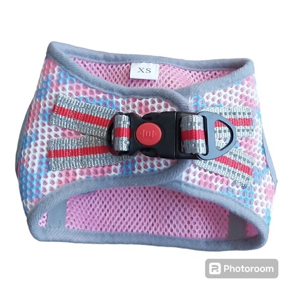 XS Pink/Blue/White Dog Harness with Safety Lock, Hook and Loop Closure, Dbl Loop - Picture 2 of 8